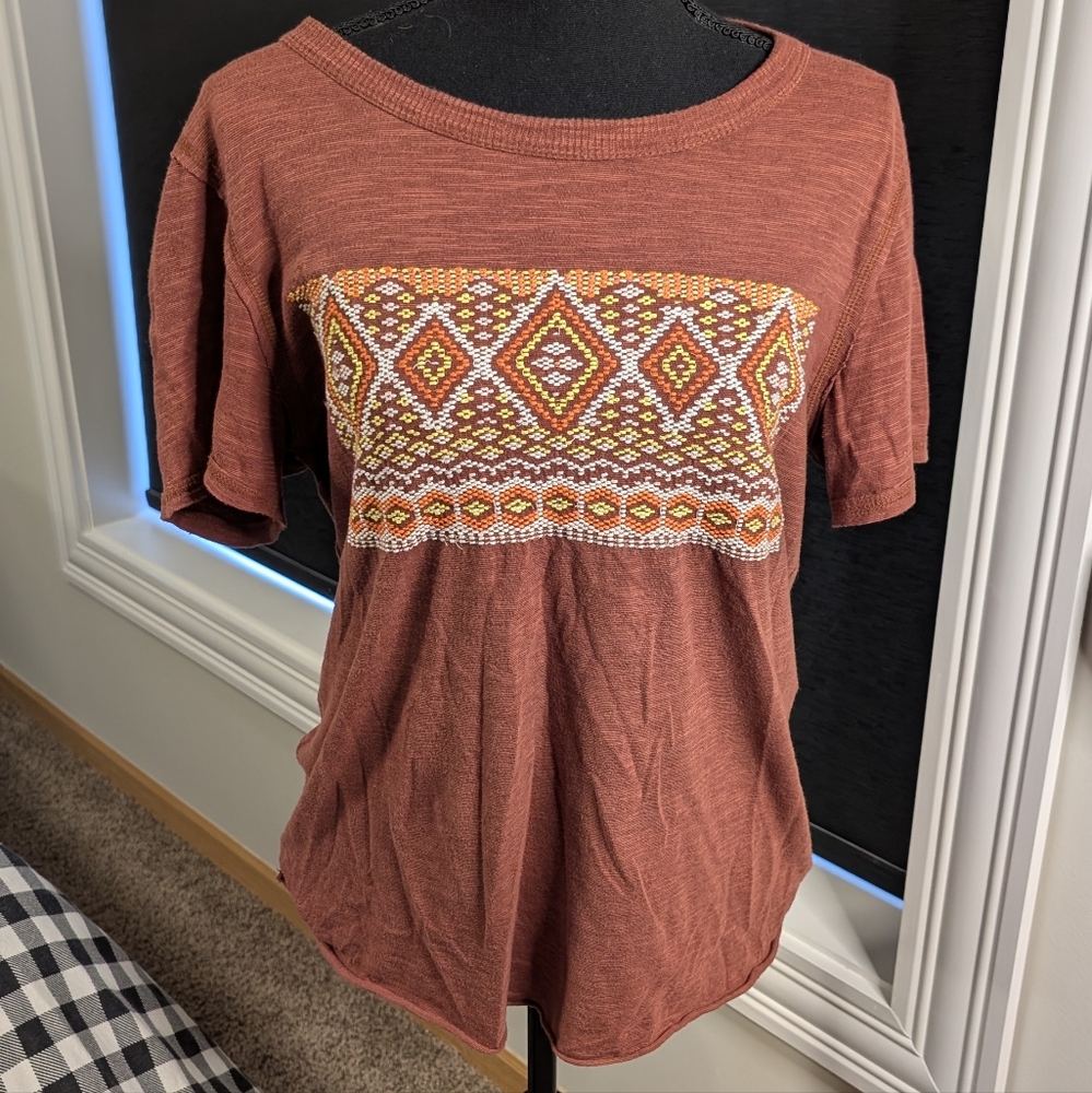We The Free Anthropologie Geometric Aztec Navajo Boho T-Shirt Medium